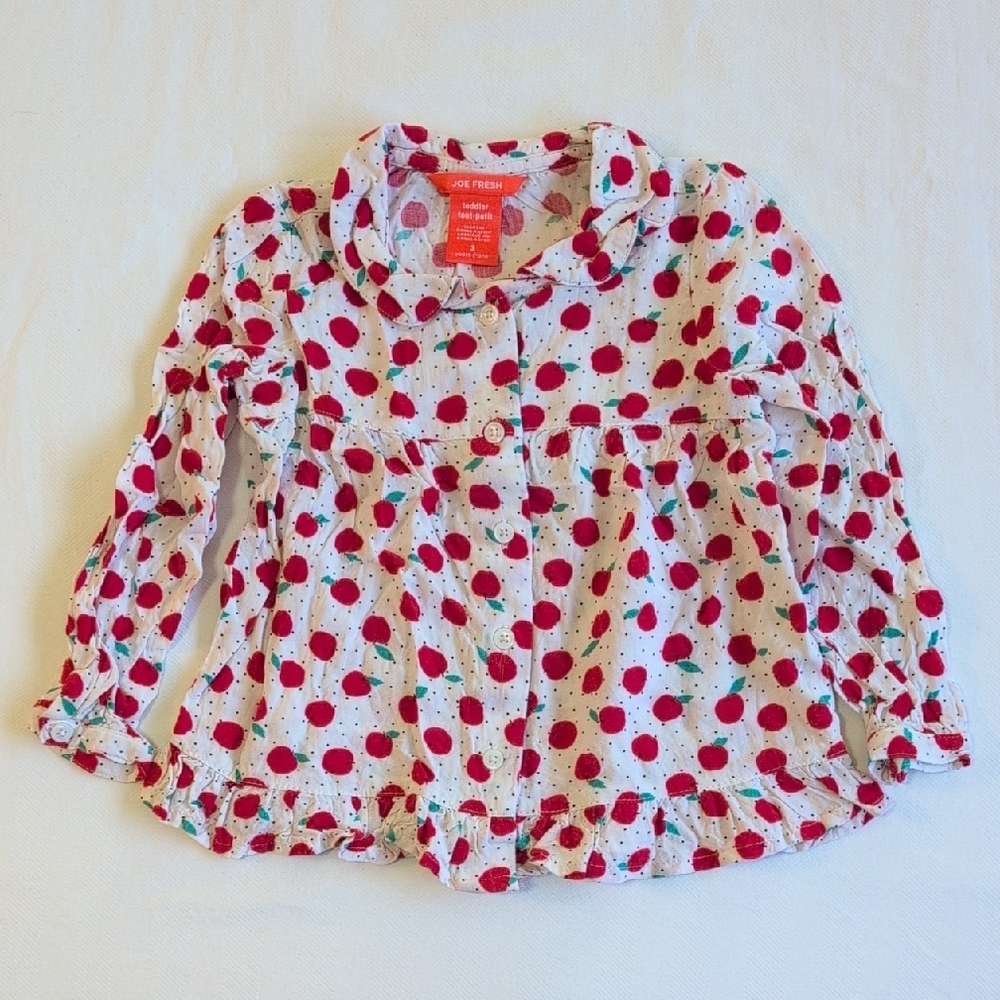 joe fresh apple dotted peter pan collar ruffle trim rayon blouse 3T toddler girl